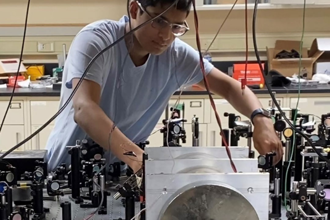 Student working in physics lab