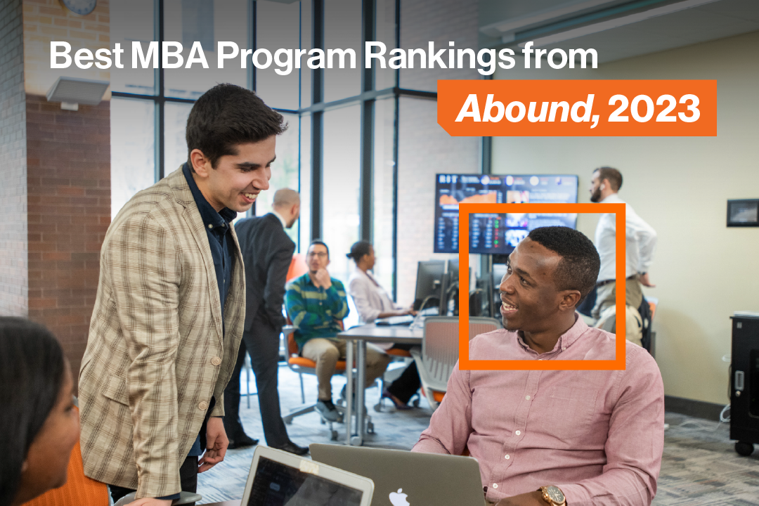 Photo of students working together with Best MBA Program Rankings text