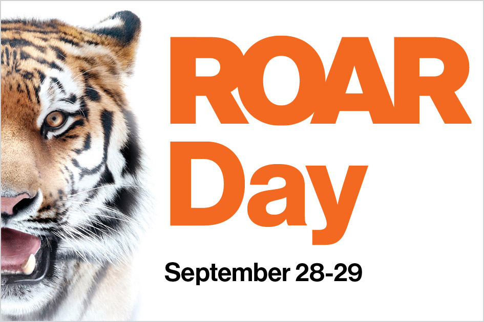 graphic with a tiger face and the text Roar Day, September 28 to 29.