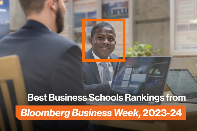 Students in pit with Best Business Schools Ranking Text