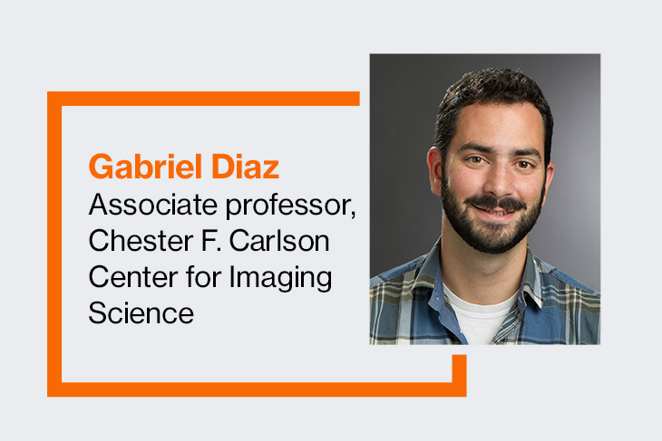 graphic featuring Gabriel Diaz, associate professor, Chester F. Carlson Center for Imaging Science.