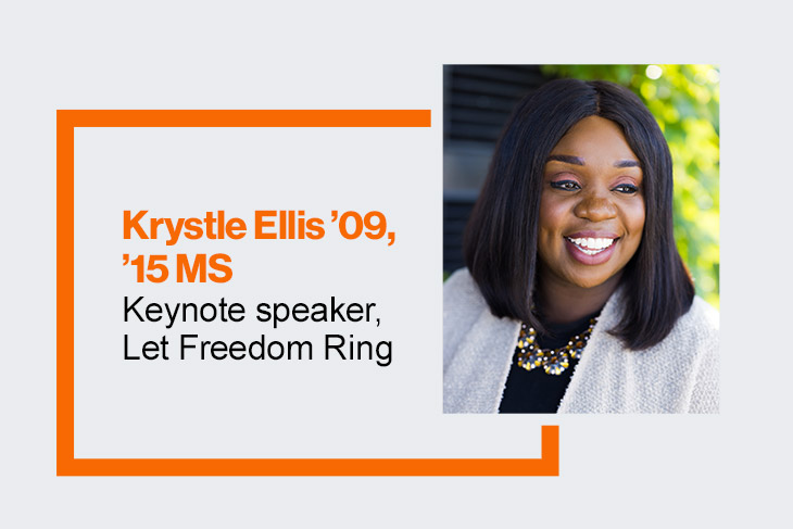 graphic with Krystle Ellis, keynote speaker, Let Freedom Ring.