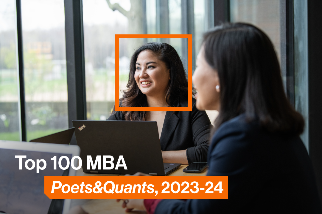 Poets&Quants Ranking Saunders Top 100 MBA with students in background