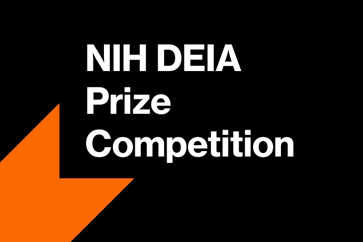 the text NIH DEIA Prize Competition appears on a black background with an orange flag coming up from the bottom left corner