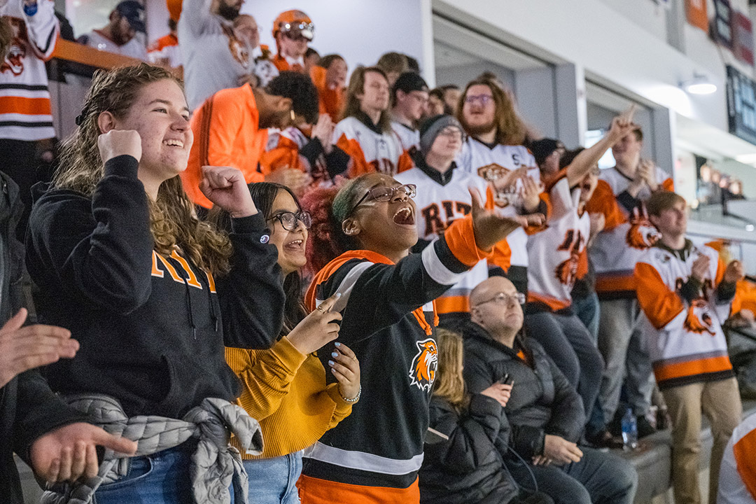 Hundreds of fans, many wearing hockey jerseys, came to the Gene Polisseni Center to watch the Tigers in the NCAA Tournament.