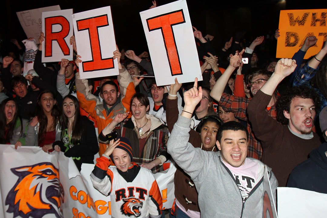 Thousands of RIT fans greeted the Tigers after midnight in 2010 when the team clinched a berth to the Frozen Four.