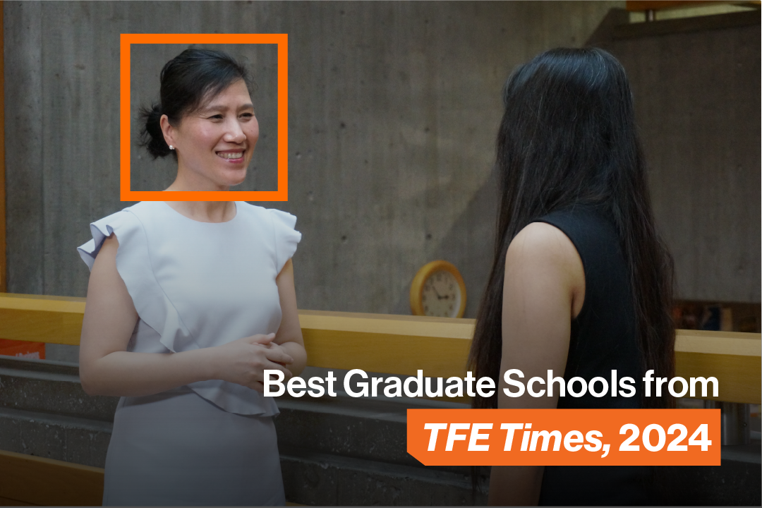 Student and professor in hallways with Best Graduate Schools from TFE Times, 2024 text
