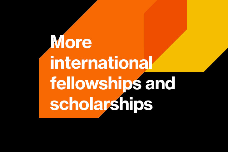 the words More internation fellowships and scholarships is displayed in white on a multicolor background.
