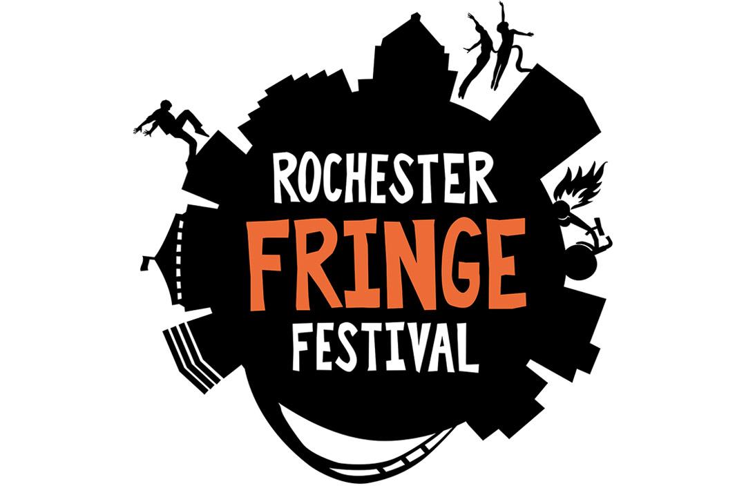 The Rochester Fringe Festival logo is displaying in black and white, with the word Fringe in Orange.