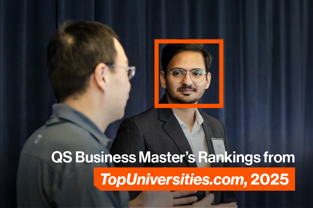 Student with QS Business Master's rankings from TopUniversities.com, 2025 text