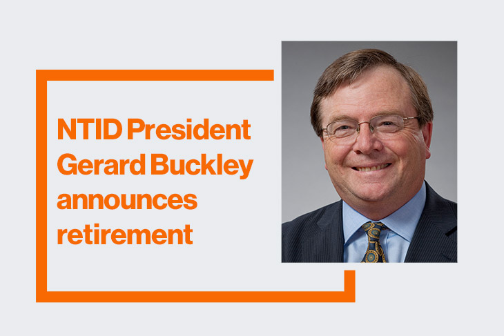 'A headshot of Gerard Buckley appears next to an orange box notifying the public of his retirement.'