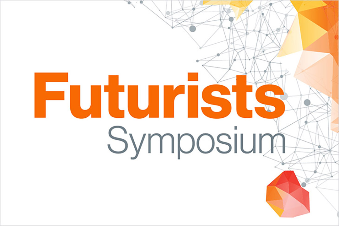 Banner with 'Futurists Symposium' text and abstract geometric design.