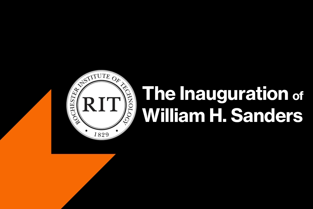 white text that reads The Inauguration of William H. Sanders appears next to the R I T presidential seal