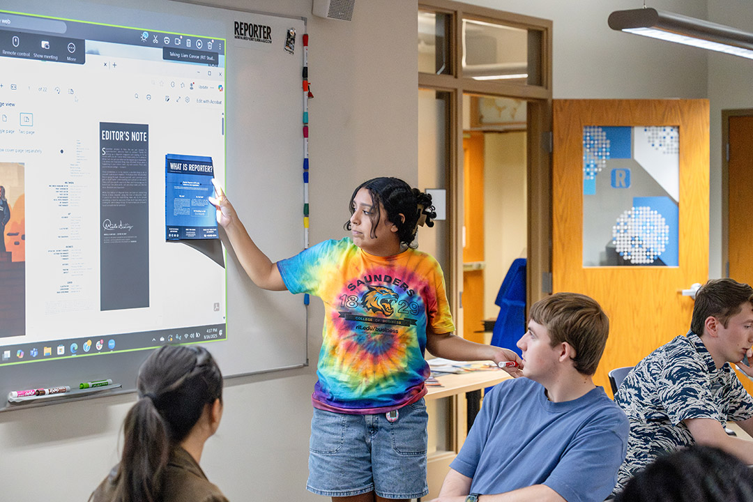 Staff members of the Reporter discuss story ideas weekly in their office in the Student Alumni Union. 