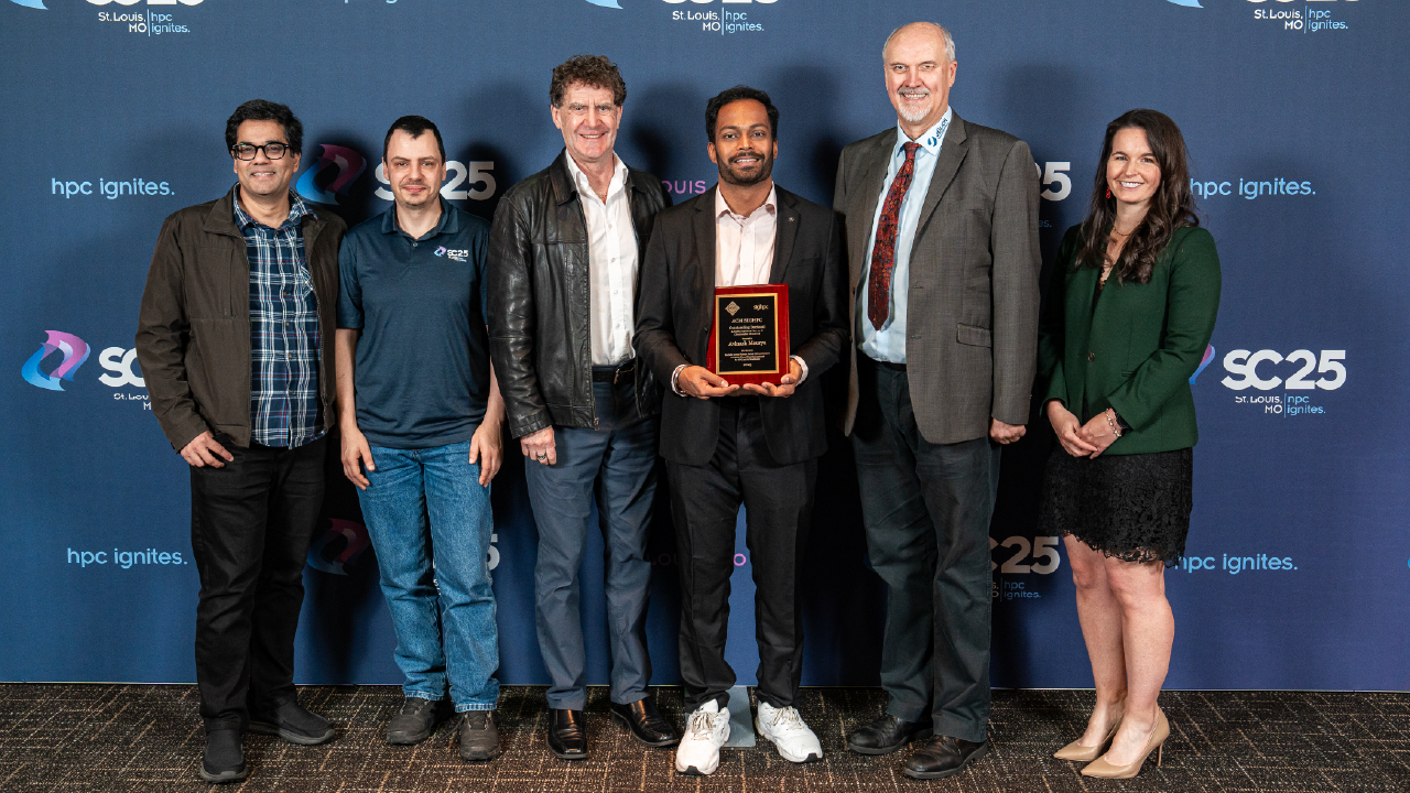 Dr. Avinash Maurya posing for his award with supporting faculty and SIGHPC chair