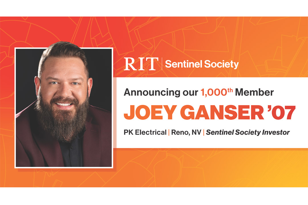 a headshot of Joey Ganser on an orange and white background showcasing his name in orange