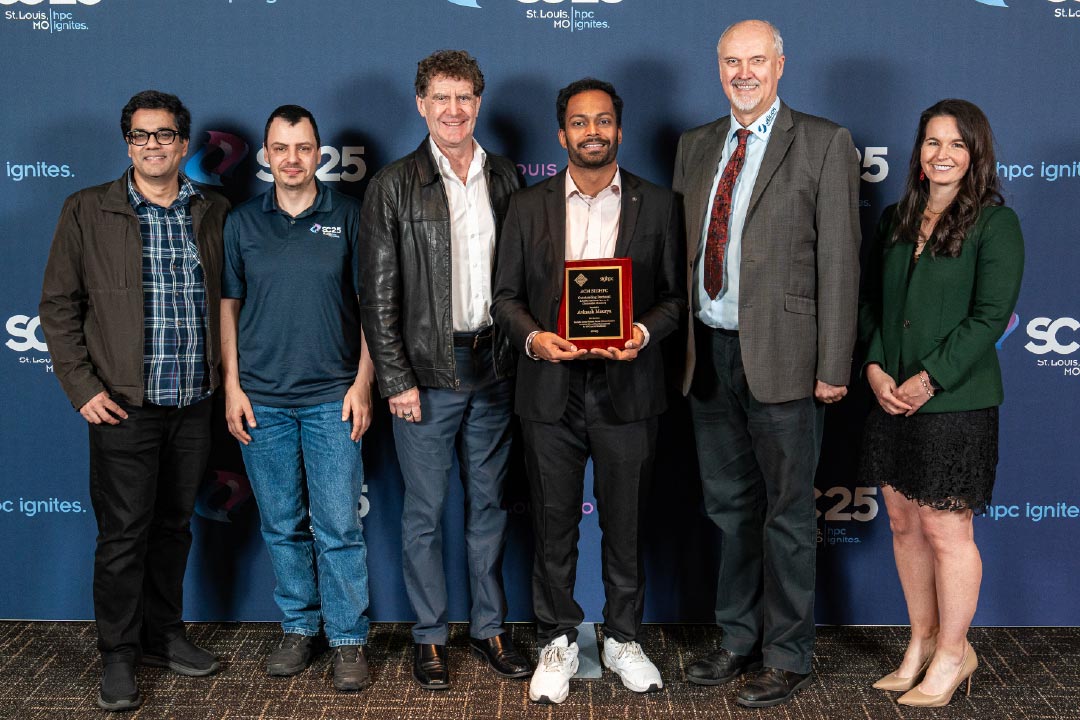Dr. Avinash Maurya posing for his award with supporting faculty and SIGHPC chair