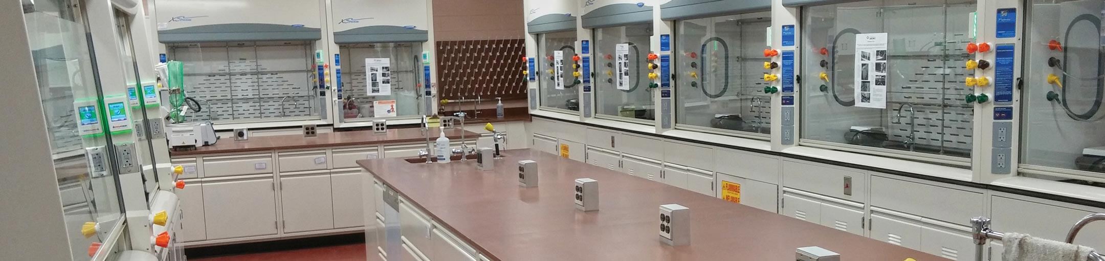 Chemistry lab with sinks and outlets.