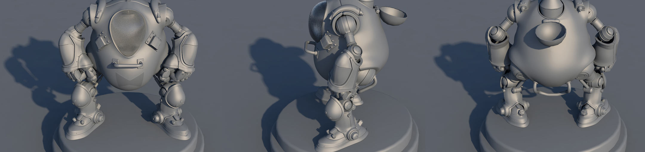 Three viewpoints of a rotund 3D model
