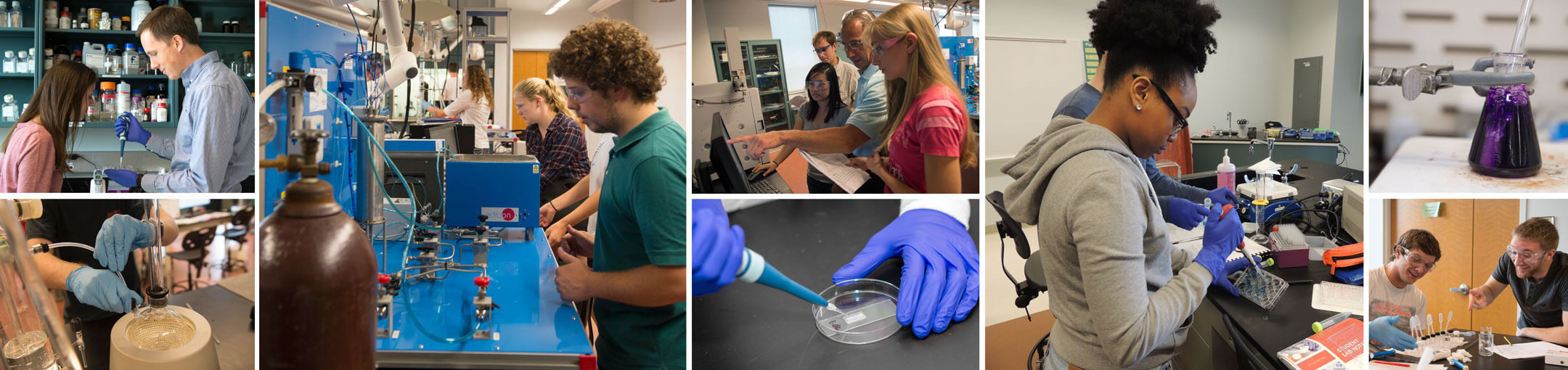 Collage of students and professors working in labs.