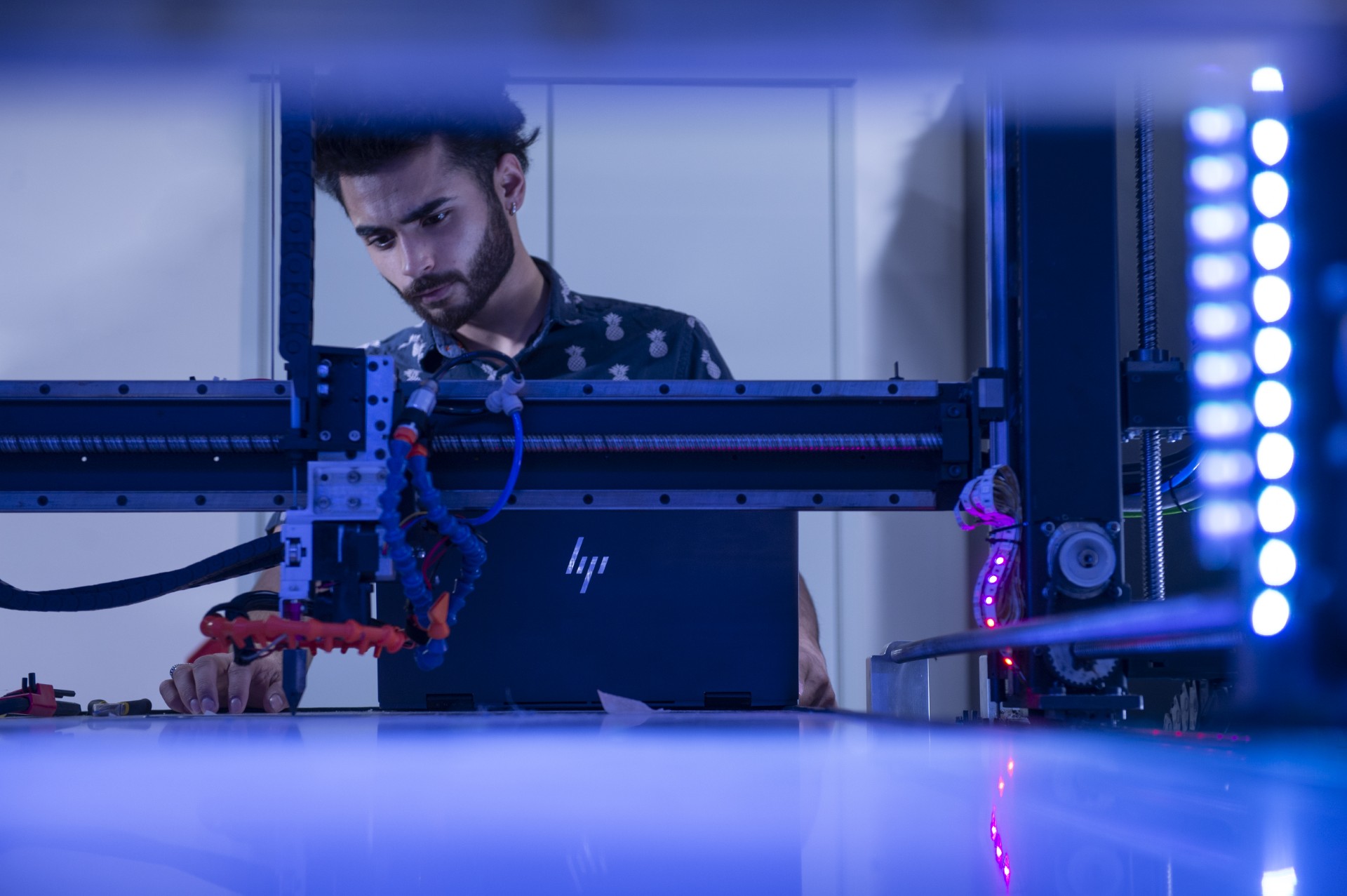 A student works on an electronics project.