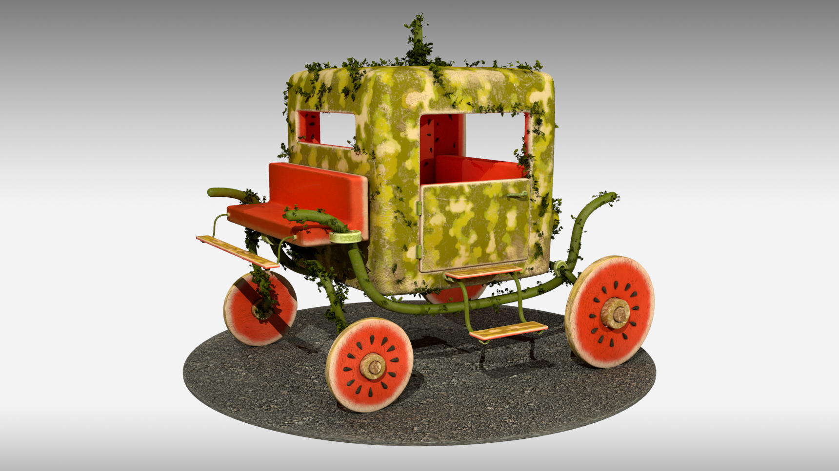 A digital watermelon-themed carriage