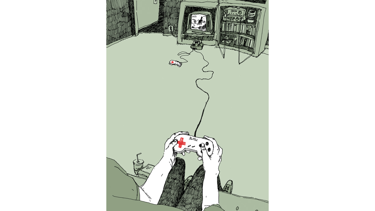 An illustration of someone playing video games