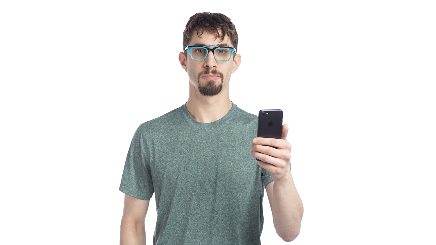A person modeling the clip-on glasses design