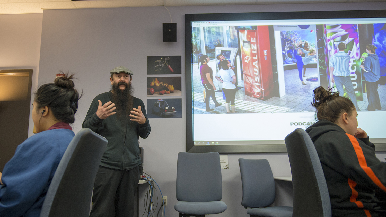 Robert Latorre speaks during a class visit