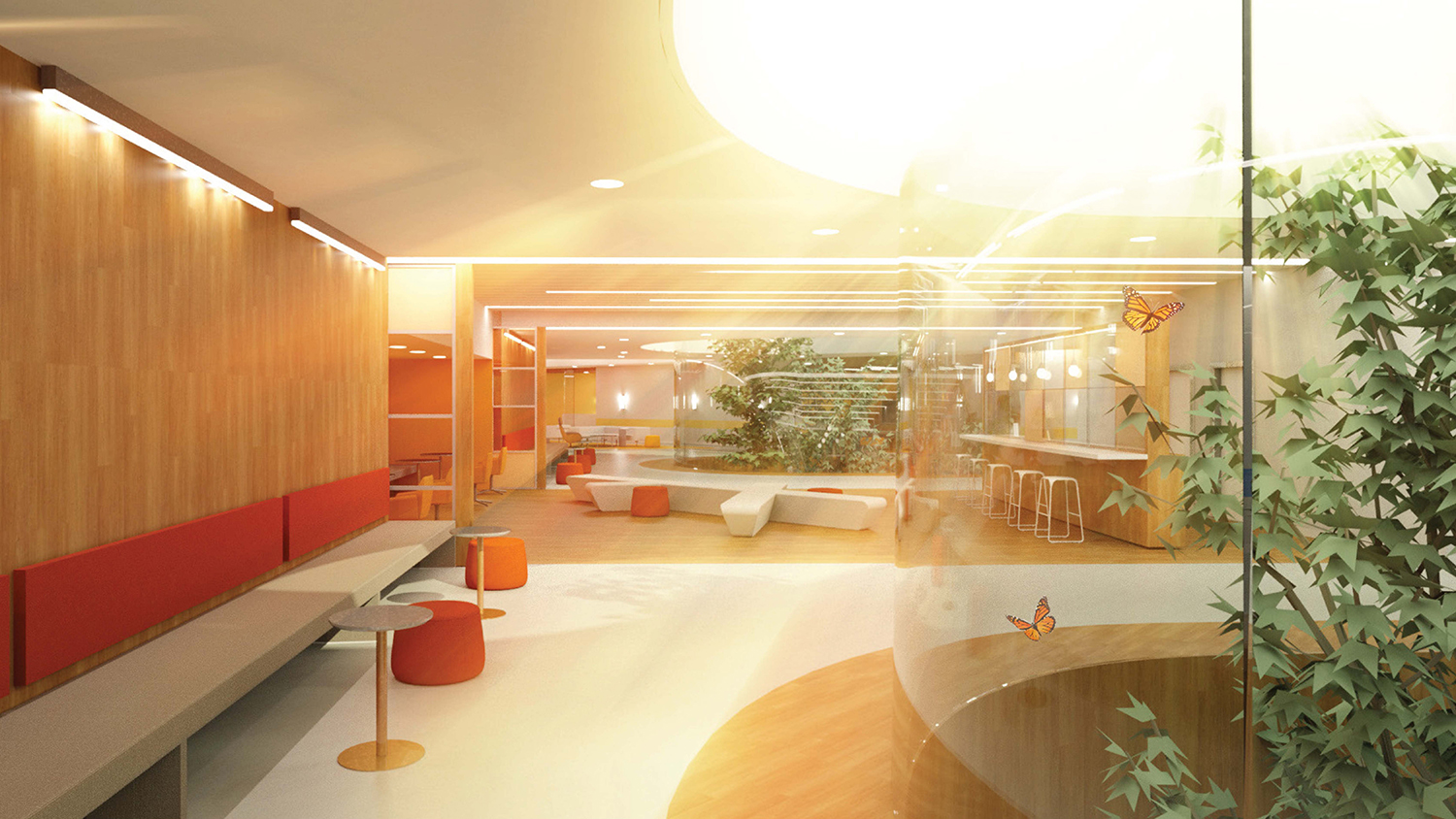 A rendering of an interior space