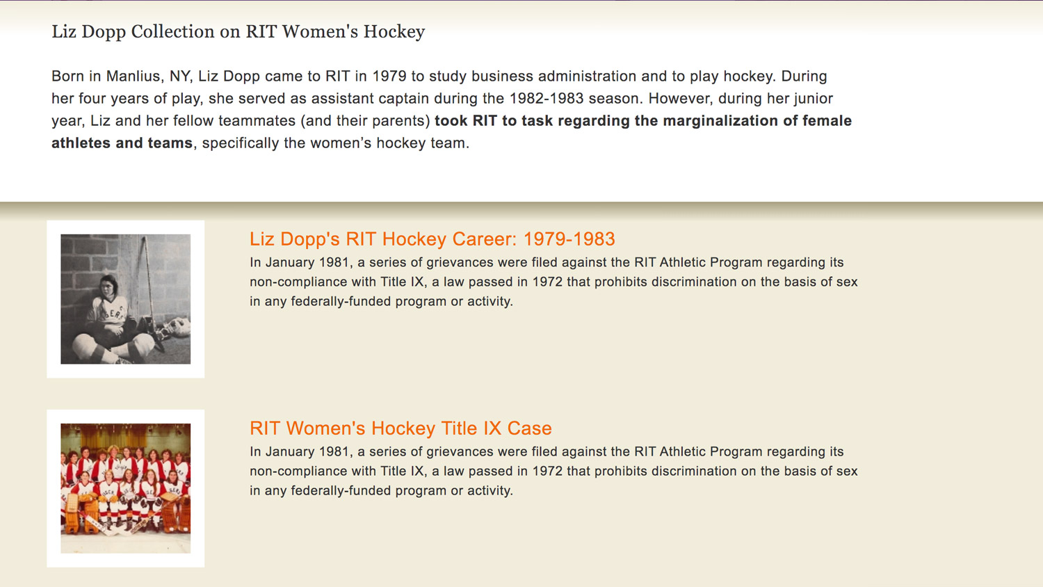 Screenshot of the Liz Dopp Collection website