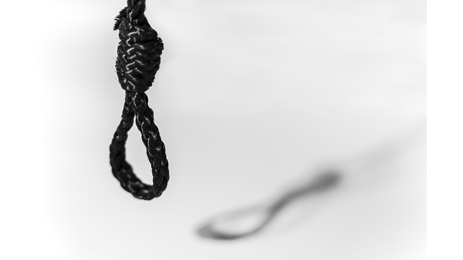 A rope with a knot at the end is suspended in the air.
