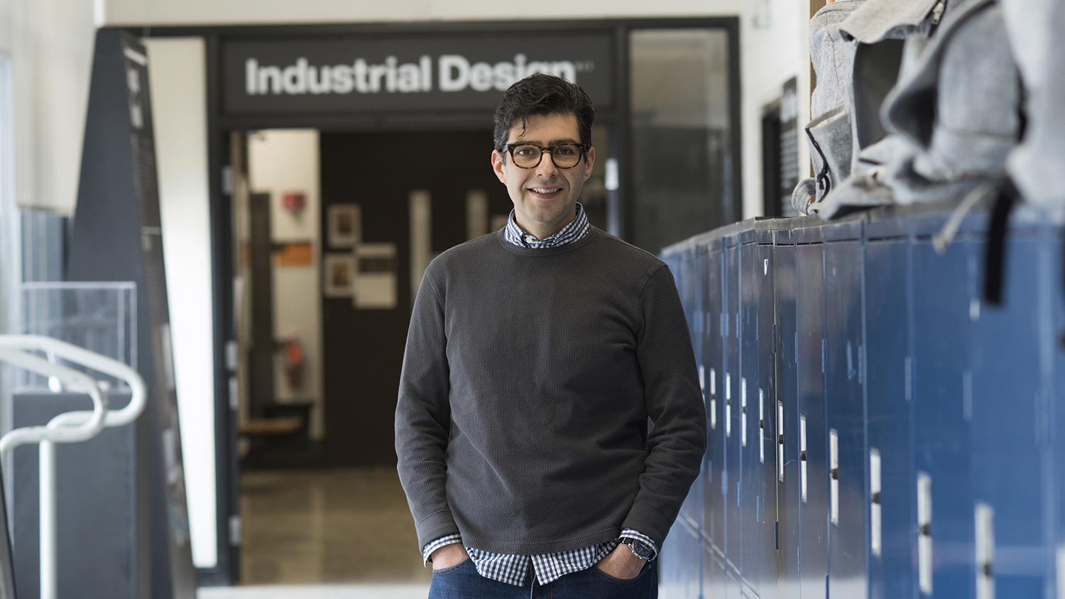 A portrait of Alex Lobos in the industrial design studio. 