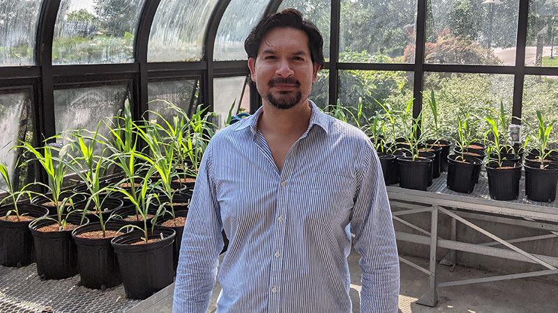 Eli Borrego standing in the RIT Greenhouse