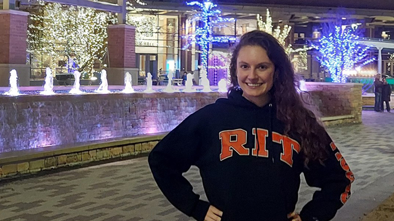  Emily Kiesel Wert wearing RIT sweatshirt