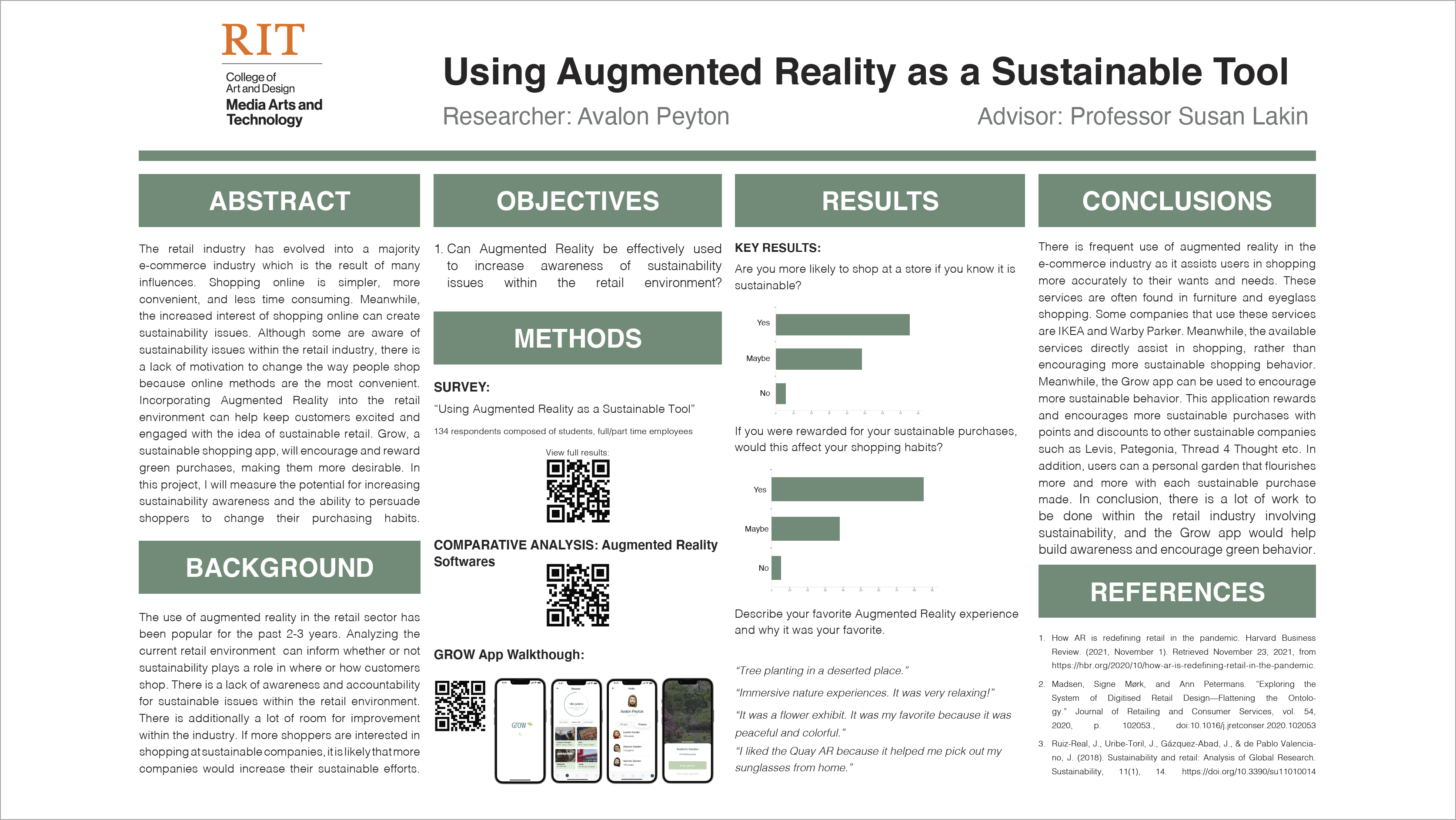 A poster highlighting research on using augmented reality as  sustainable tool.