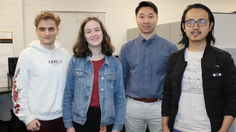 Pictured left to right: RIT CLaSP Lab student researchers Jordan Quinn, Isabelle Arthur, Gabriel Park, and research co-mentor Ph.D. student Rajesh Titung. 