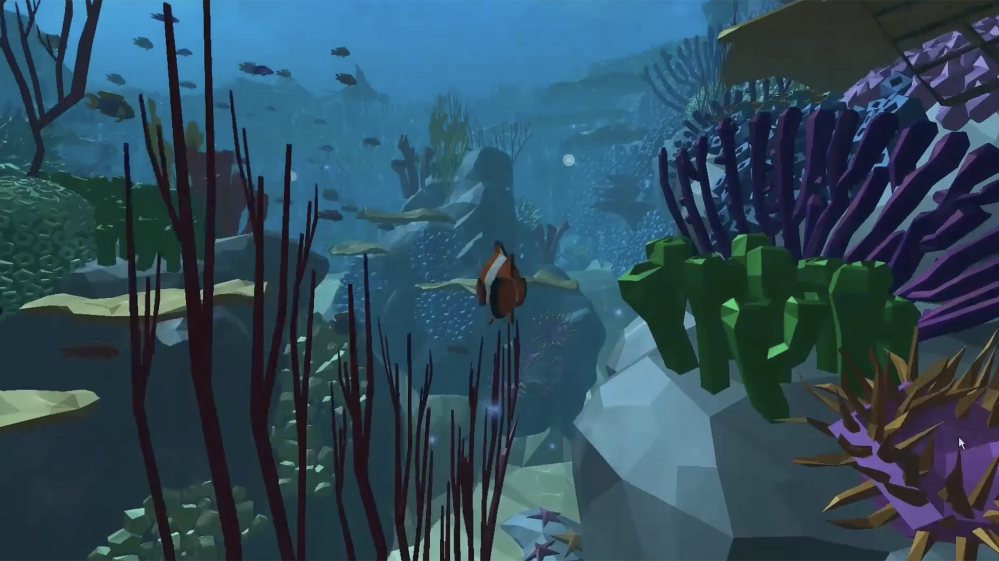 An animated underwater scene as part of a virtual reality experience.