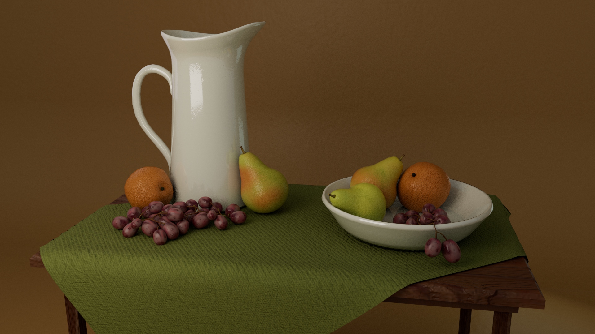Vase with fruit in a bowl on a table