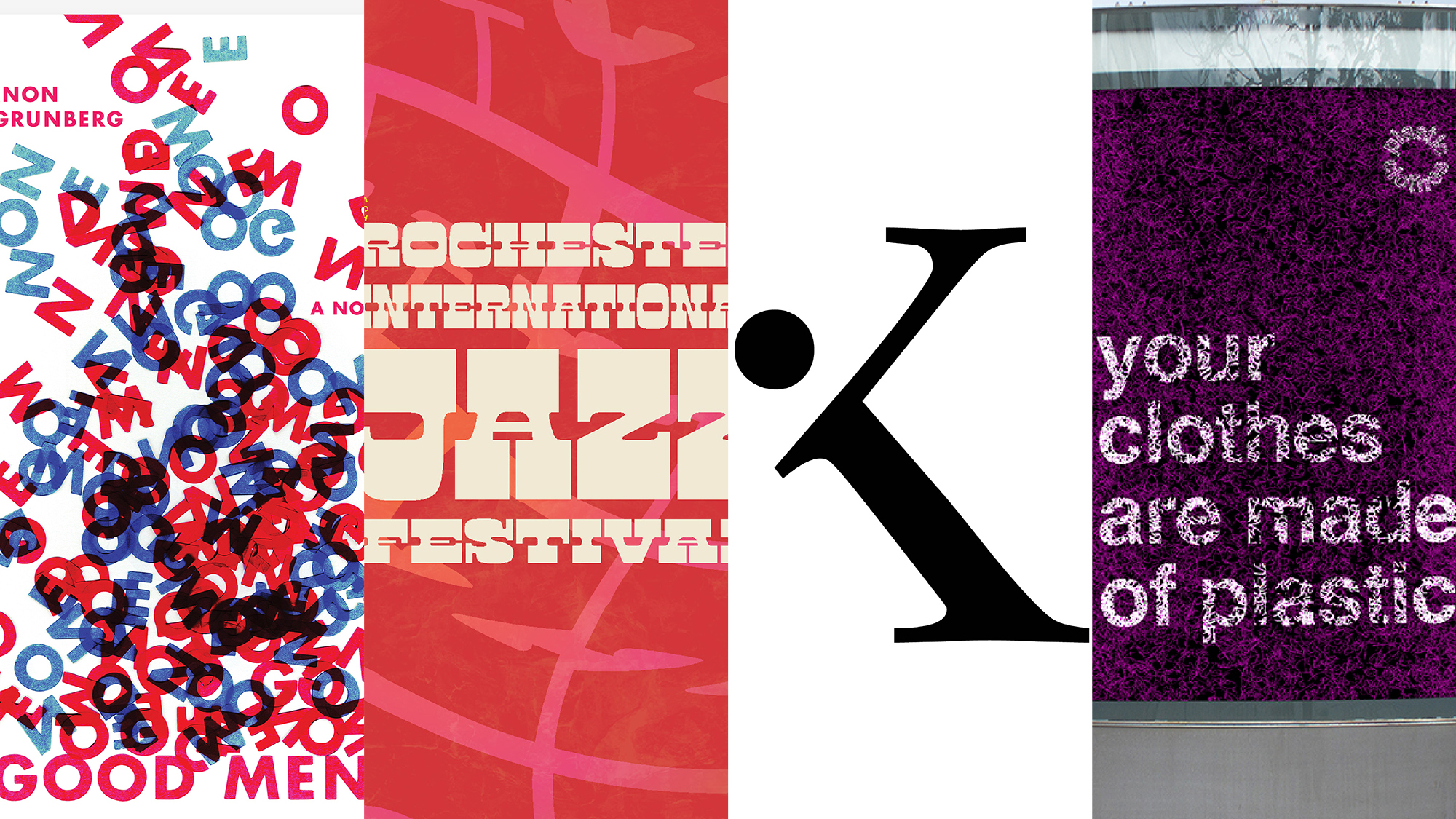 Side-by-side samples of typographic work by RIT students and faculty.