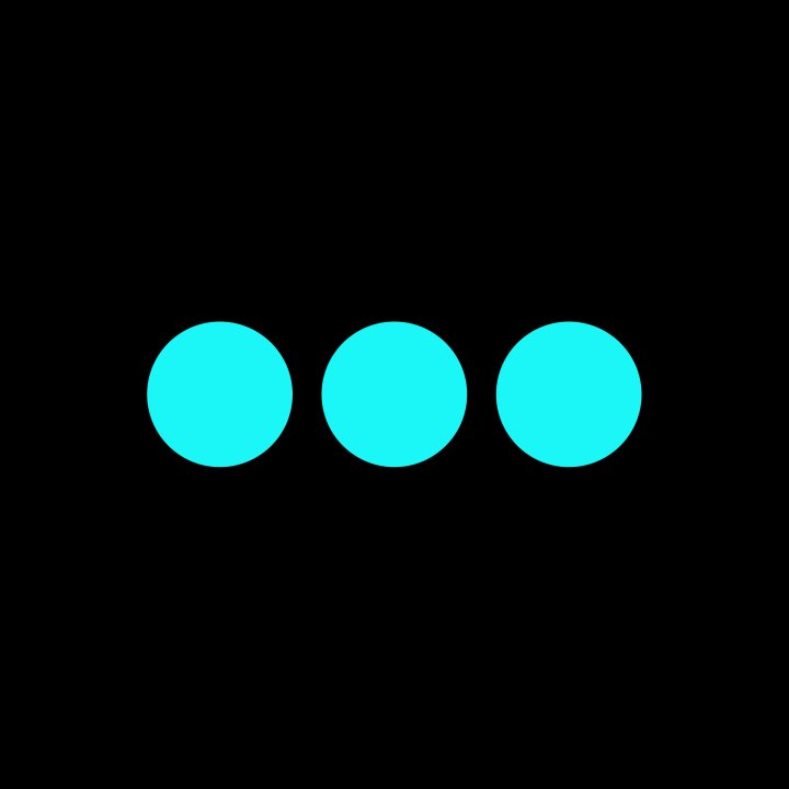 three blue dots on a black background