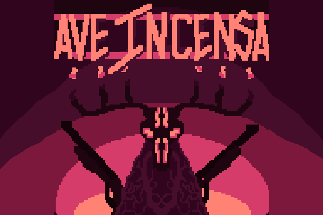 8bit art for the logo of ave incensa which reads Ave Incensa