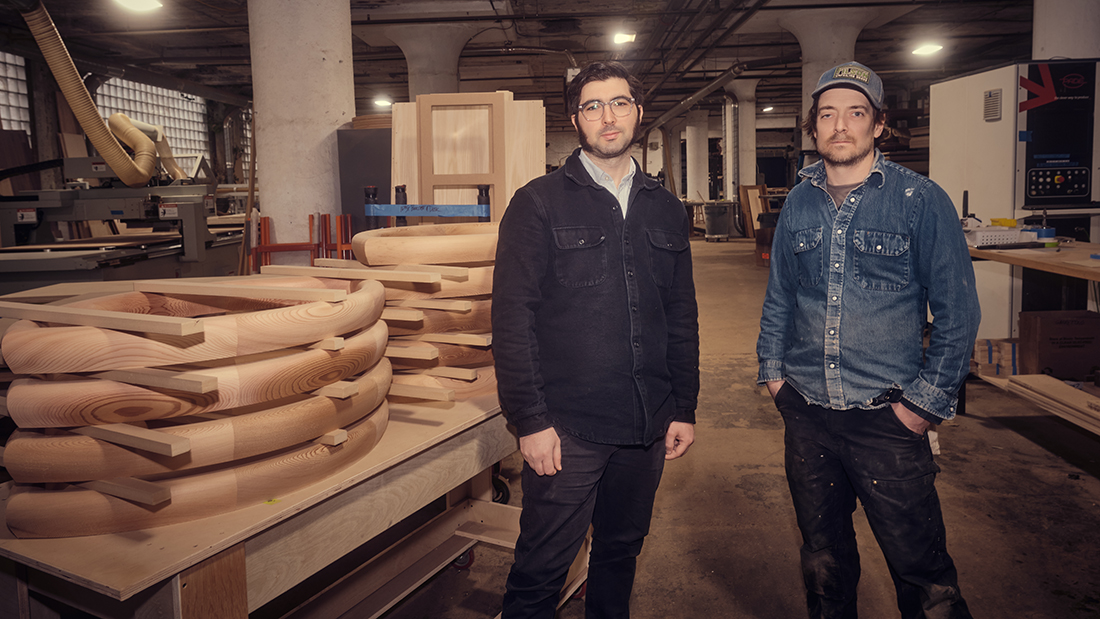 David Short and George Dubinsky pose together in their Edgewood Made studio.
