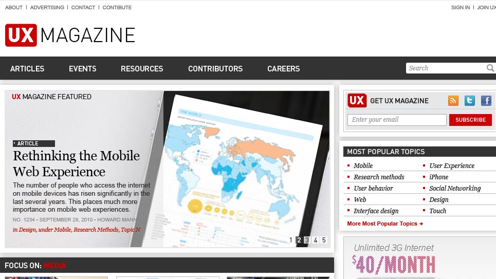 a website homepage for user experience professions.