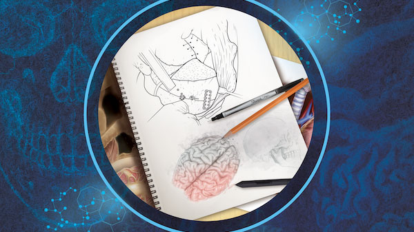 a notebook with medical illustrations.