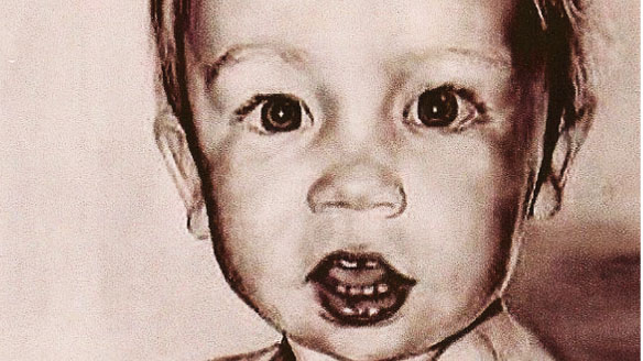sepia drawing of a toddler boy.
