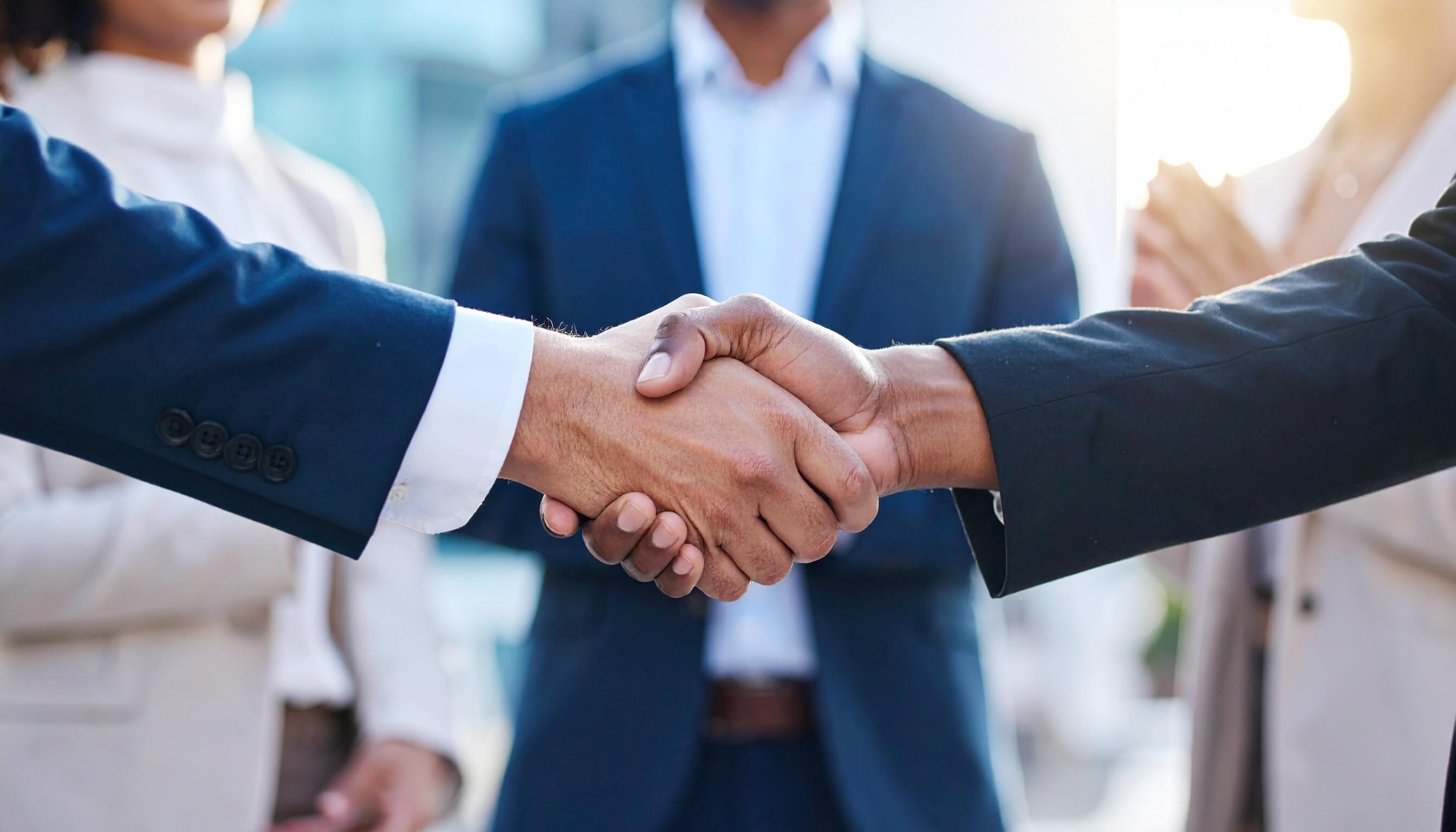 Two people shaking hands.