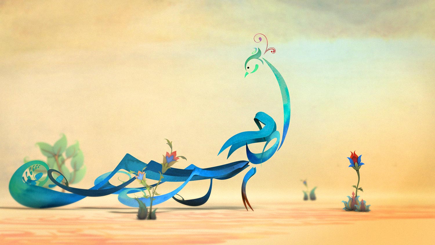 animation of a large bird, drawn in a calligraphy style.
