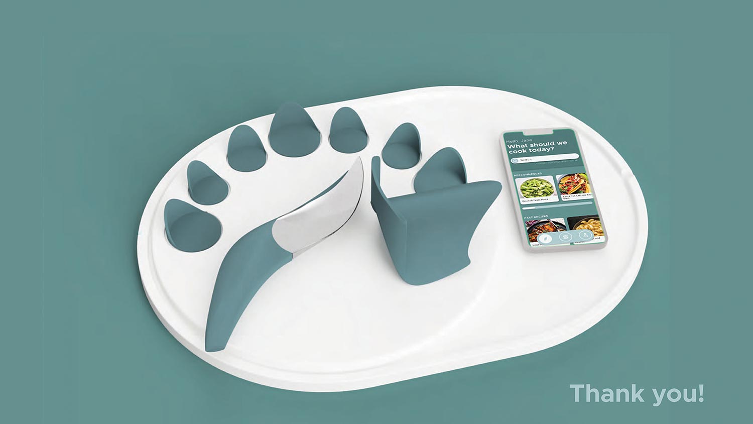 graphic of a cutting board with designated pockets and sections.