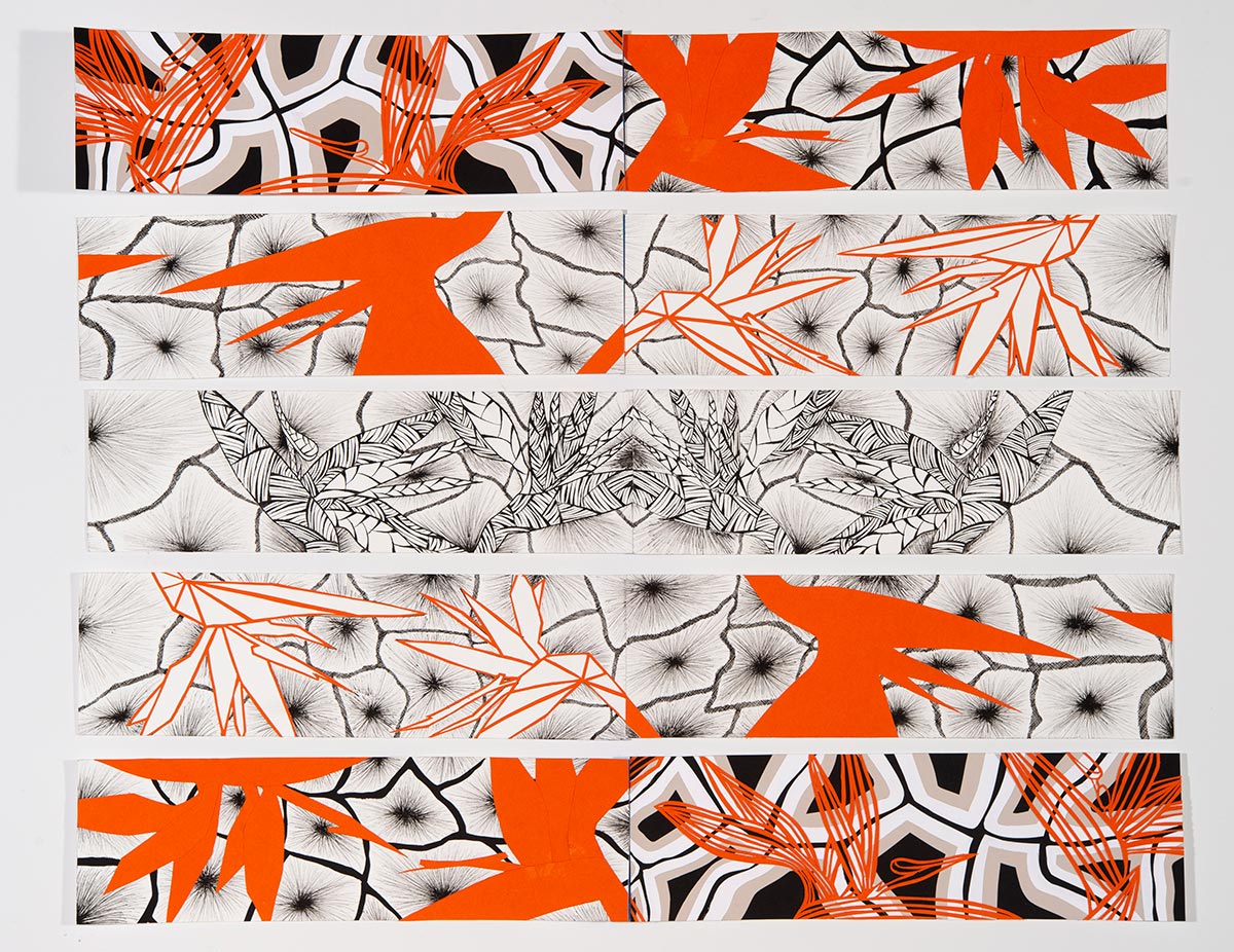 a collection of abstract designs in black and orange.